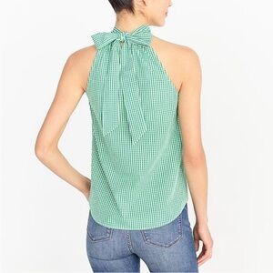 J. Crew Green Gingham High Neck Top